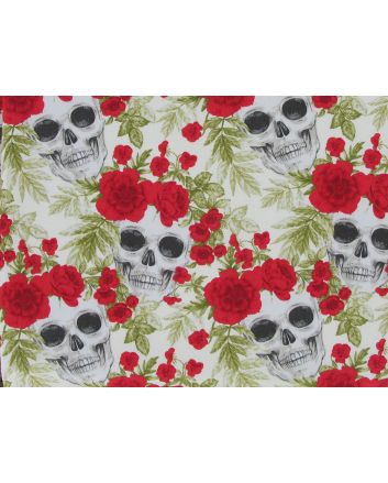 Skull Wreath Cotton Poplin Print, White