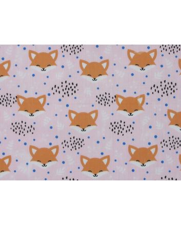 Smiley Fox Polycotton Print, Pink