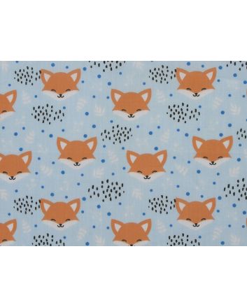 Smiley Fox Polycotton Print, Sky