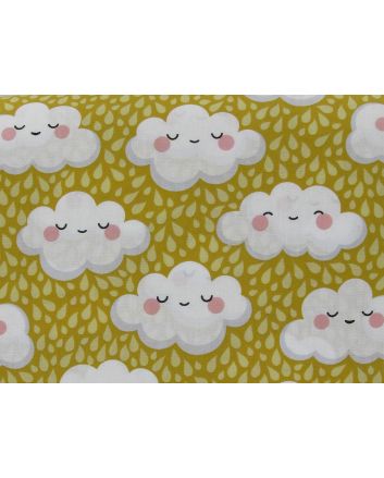 Smiling Clouds Cotton Print, Ochre
