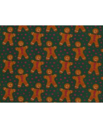 Smiling Gingerbread Men Polycotton Print, Green