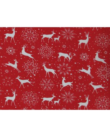 Snowflake Reindeer Polycotton Print, Red