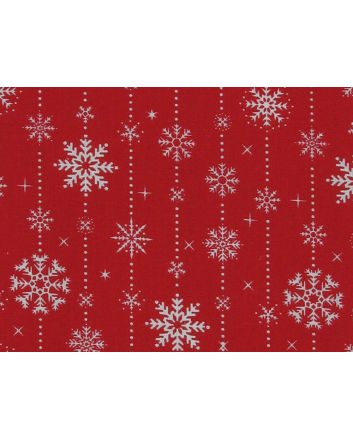 Snowflake Stripe Polycotton Print, Red