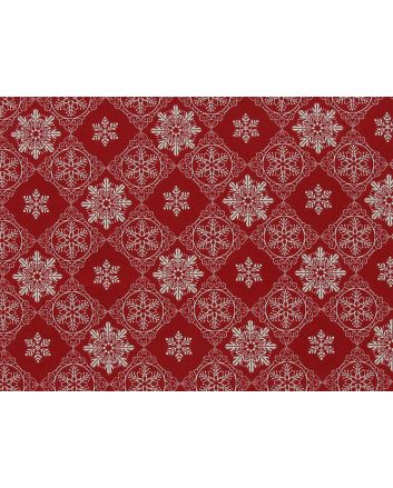 Snowflake Tiles Cotton Poplin Print, Red