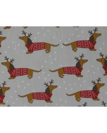 Snowy Sausage Dogs Polycotton Print, Silver