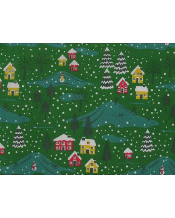 Snowy Season Polycotton Print, Green