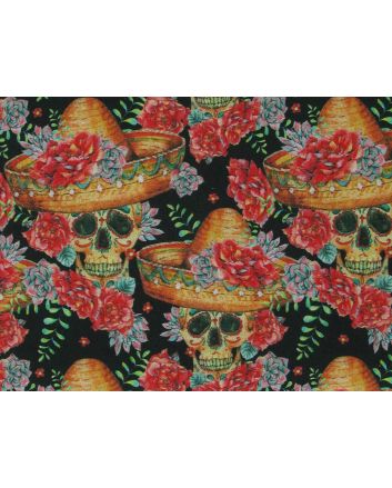 Sombrero Skull Cotton Print, Black