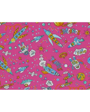 Spacekids Cotton Poplin Print, Pink