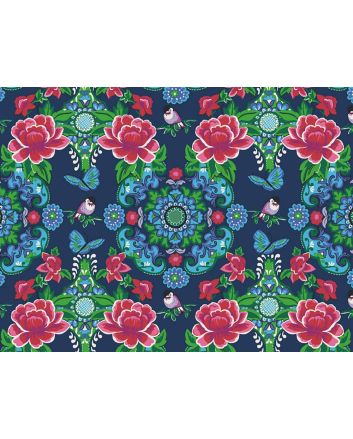 Sparrow Rosette Cotton Poplin Print, Navy