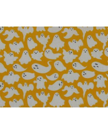 Spooky Ghosts Polycotton Print, Light Orange