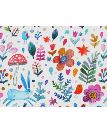 Spring Rabbit Forest Watercolour Cotton Print