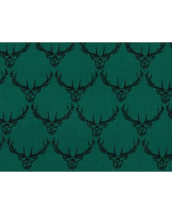Stag Head Cotton Poplin Print, Green