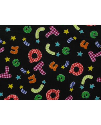Star Alphabet Patch Cotton Print, Black