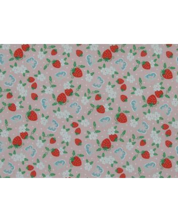 Strawberry Butterfly Polycotton Print, Pink