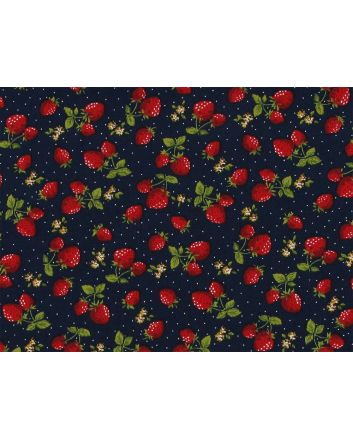 Strawberry Garden Cotton Poplin Print, Navy