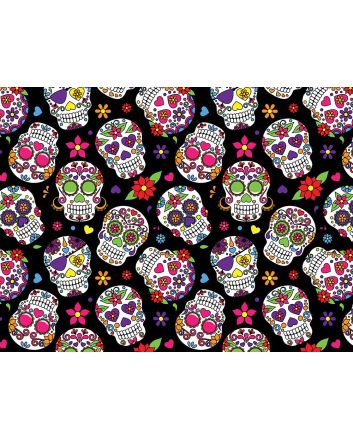 Sugar Skull Celebration Cotton Print, Black