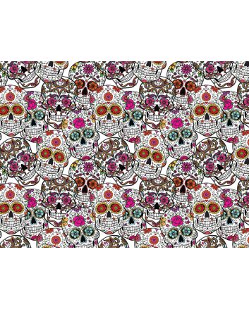 Sugar Skull Mosaic Cotton Print, White