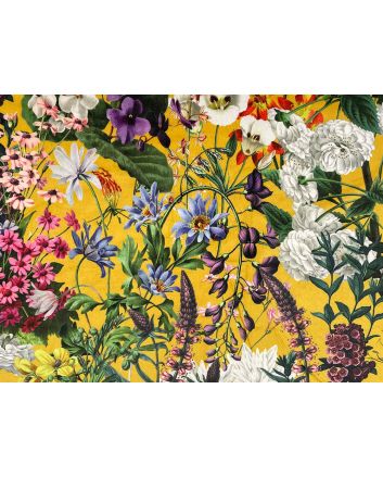 Summer Flora Printed Velvet, Ochre