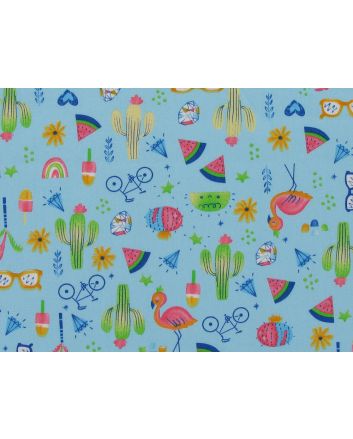 Summer Icons Cotton Poplin Print, Turquoise