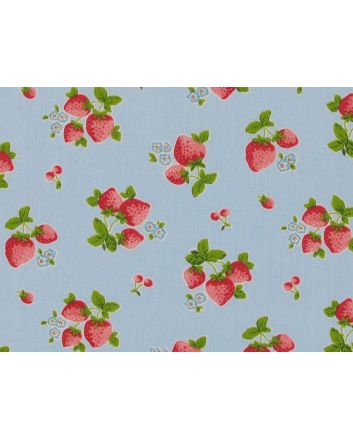 Summer Strawberry Polycotton Print, Sky