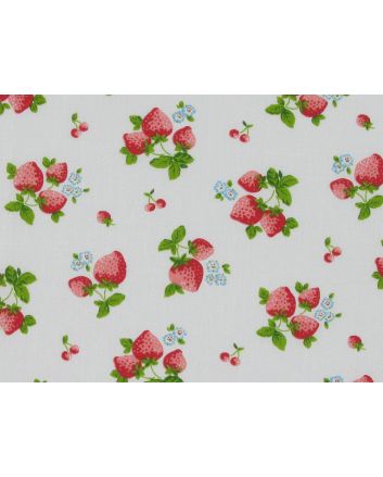 Summer Strawberry Polycotton Print, White