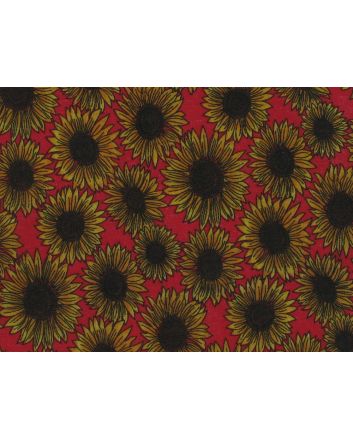 Sunflower Field Polycotton Print, Yellow On Red
