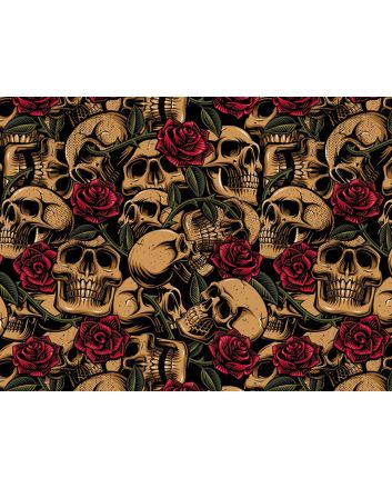 Tattoo Skulls Cotton Poplin Print, Camel
