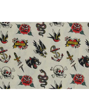 Tattoos Cotton Print, Cream
