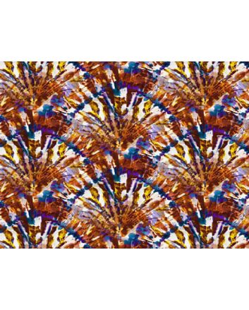 Tie Dye Look Cotton Print, Fan, Brown and Blue