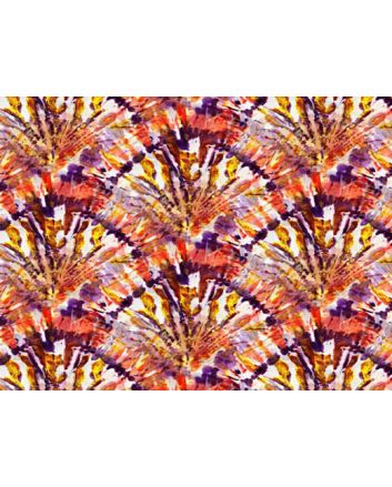 Tie Dye Look Cotton Print, Fan, Purple and Orange