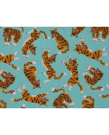 Tigers Prowl Polycotton Print, Aqua