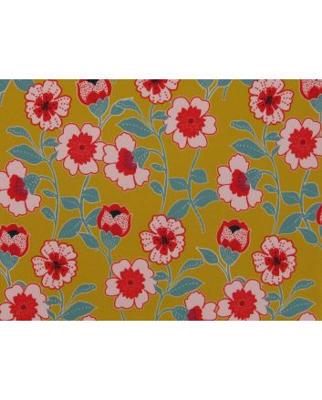 Trailing Poppy Stretch Scuba, Print Mustard