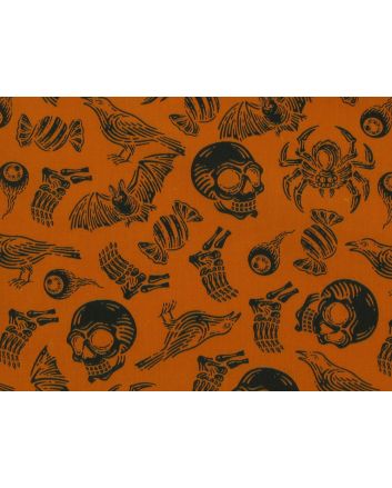 Trick or Treat Halloween Polycotton Print, Orange