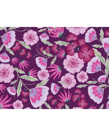 Tropical Ambient Flora Cotton Print, Purple