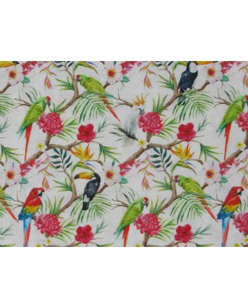 Tropical Birds Cotton Print, White