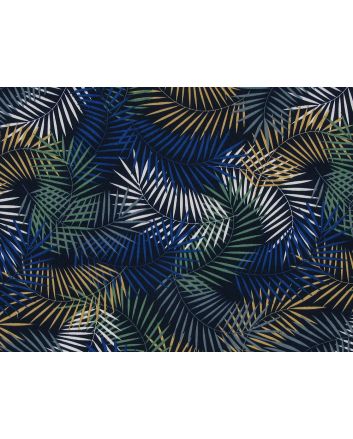 Tropical Fern Cotton Poplin Print, Blue and Gold