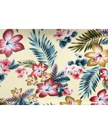 Tropical Flora Heavyweight Printed Satin, Yellow