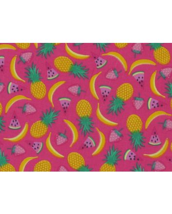 Tropical Fruit Salad Polycotton, Cerise