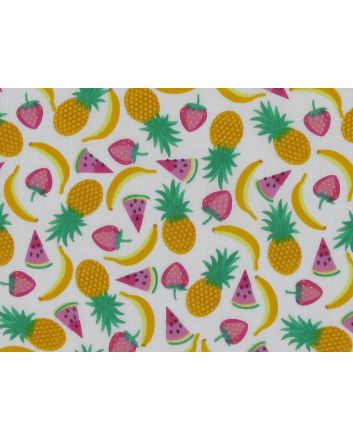Tropical Fruit Salad Polycotton, White