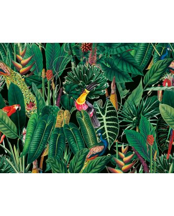 Tropical Rainforest Printed Velvet, Black
