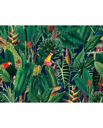 Tropical Rainforest Printed Velvet, Navy