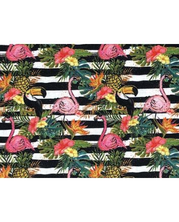 Tropical Troupe Cotton Print, Flamingo Stripe