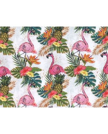 Tropical Troupe Cotton Print, Flamingos