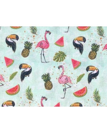 Tropical Troupe Cotton Print, Fruity Birds