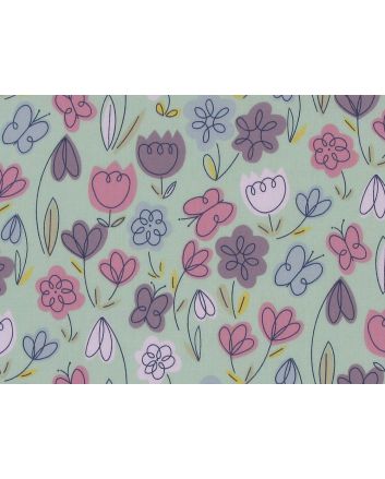Tulip Garden Doodle Polycotton, Mint