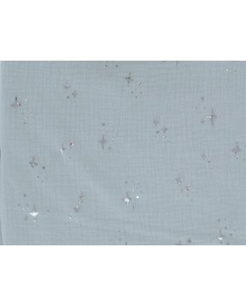 Twinkle Star Foil Print Double Gauze, Sky