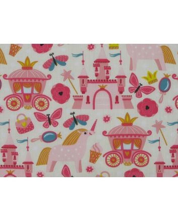 Unicorn Castle Polycotton Print, Cream
