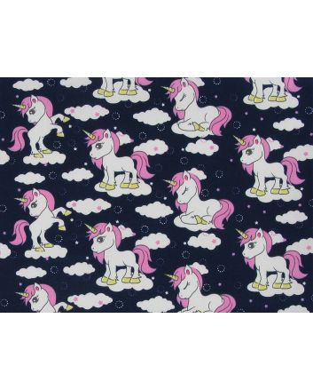 Unicorn Dreams Cotton Poplin  Print, Navy