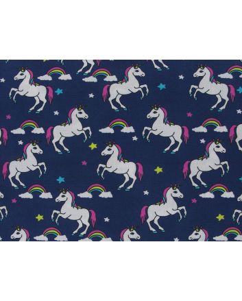 Unicorn Rainbow Cloud Cotton Print, Navy