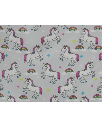 Unicorn Rainbow Cloud Cotton Print, Silver